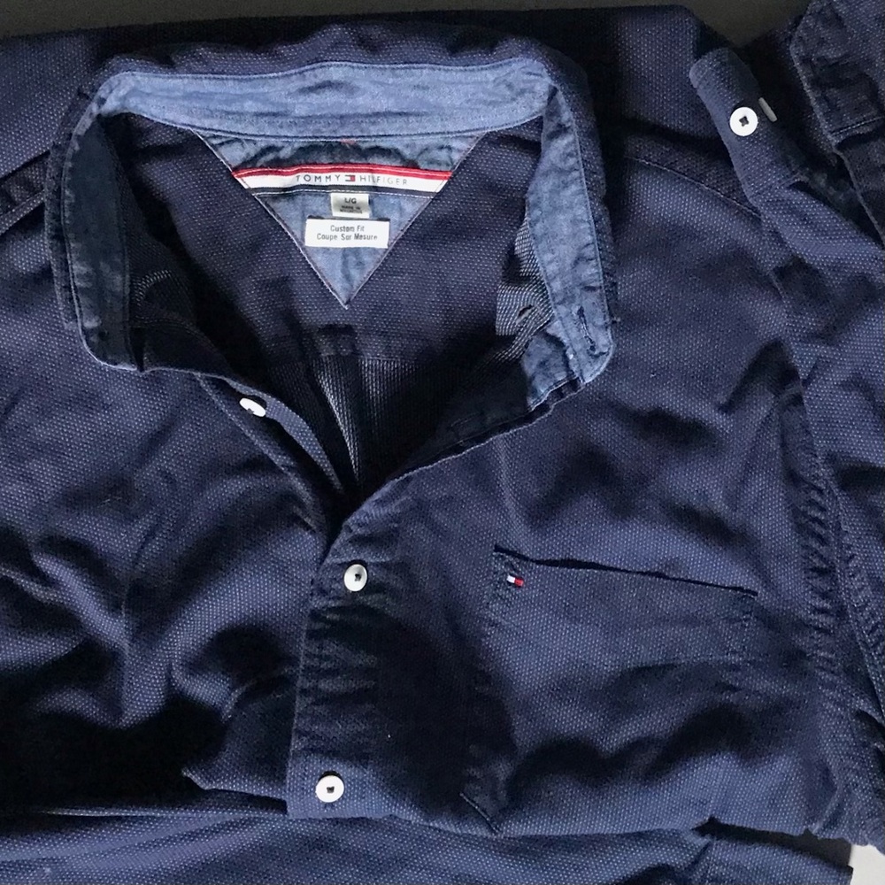 TOMMY HILFIGER Polka Dot Denim Long Sleeve Slim Fit Shirt Button Down